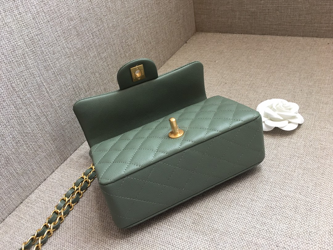 Small Classic Flap Caviar Bag A01116 Dark Green/Gold